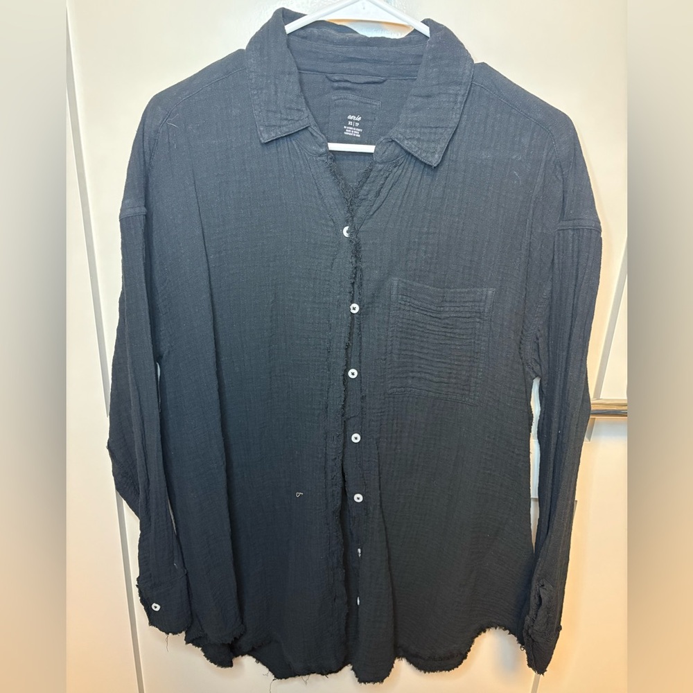 Aerie Charcoal Casual Button-Down Shirt